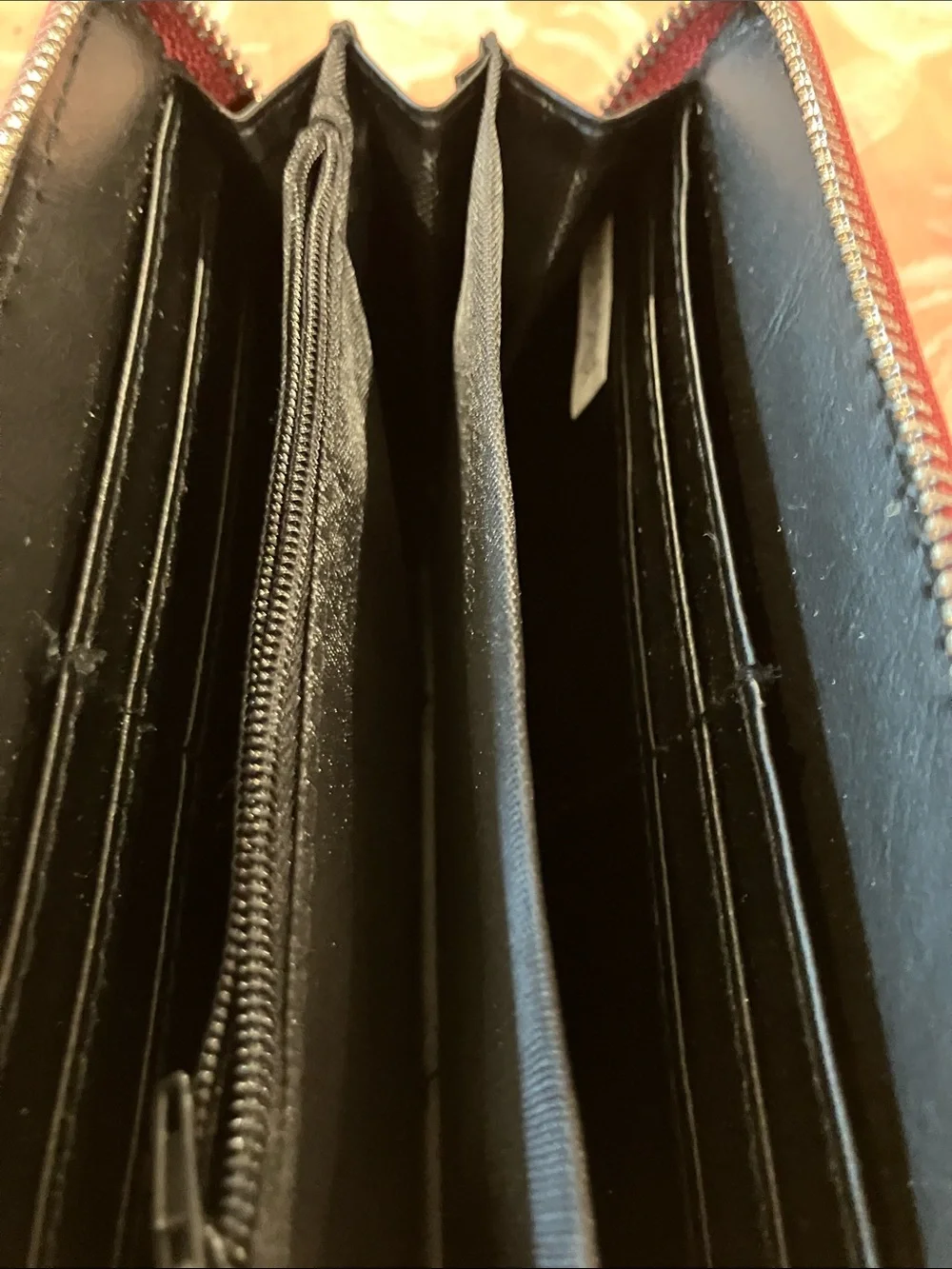 Burgundy leather Ostrich-Textured Zip Wallet
